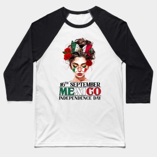 Messy Bun Mexican Flag Independence Day Baseball T-Shirt